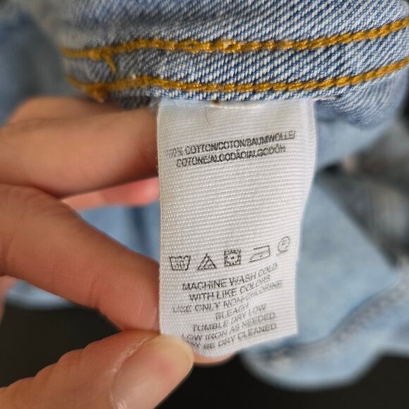 Free People Grunge Distressed Cropped Denim Trucker Jacket Raw Hem Women Largeg - Picture 13 of 13